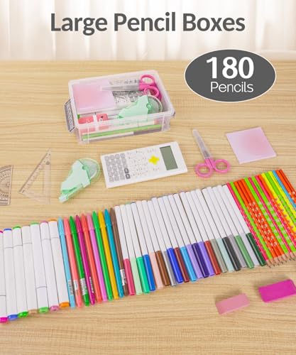Minimalist Sooez 6 Pack Extra Large Pencil Box, Plastic Pencil Case Kit